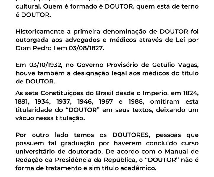 O TÍTULO DOUTOR NÃO É FORMA DE TRATAMENTO